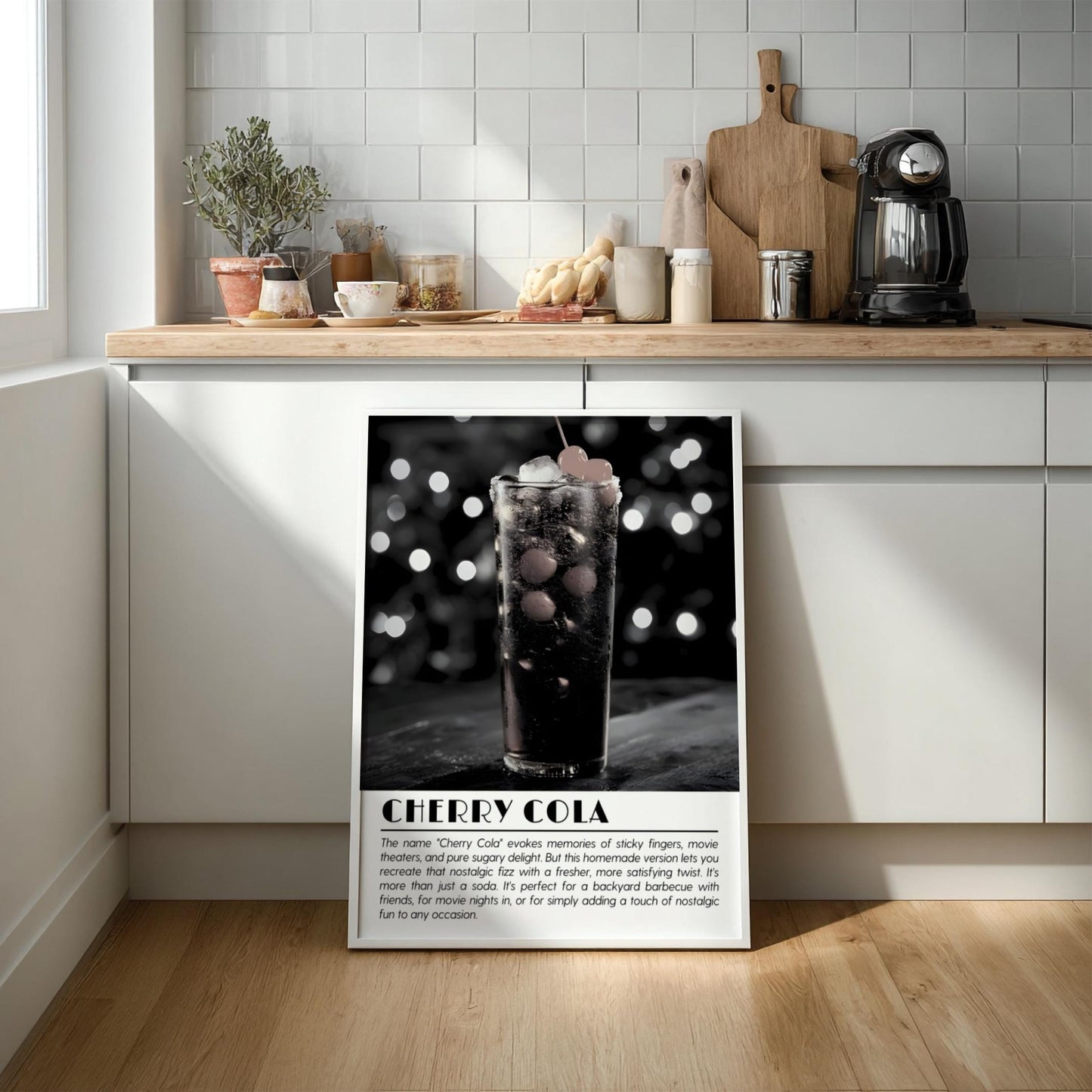 Cherry Cola Black & White Poster | Minimalist Drink Wall Art | Modern Bar Decor | Retro Soda Print | Kitchen Wall Art