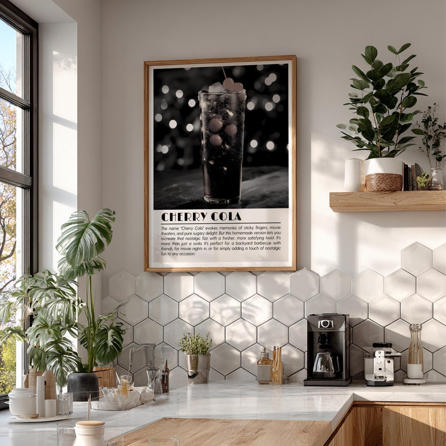 Cherry Cola Black & White Poster | Minimalist Drink Wall Art | Modern Bar Decor | Retro Soda Print | Kitchen Wall Art