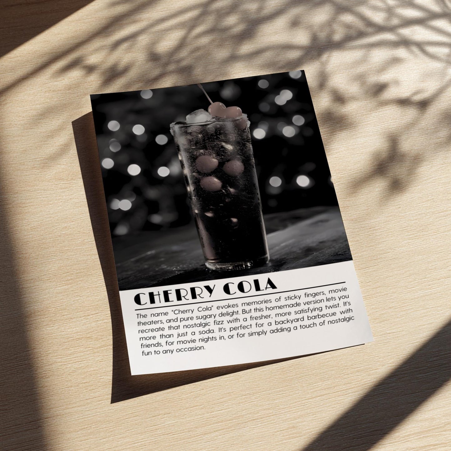 Cherry Cola Black & White Poster | Minimalist Drink Wall Art | Modern Bar Decor | Retro Soda Print | Kitchen Wall Art