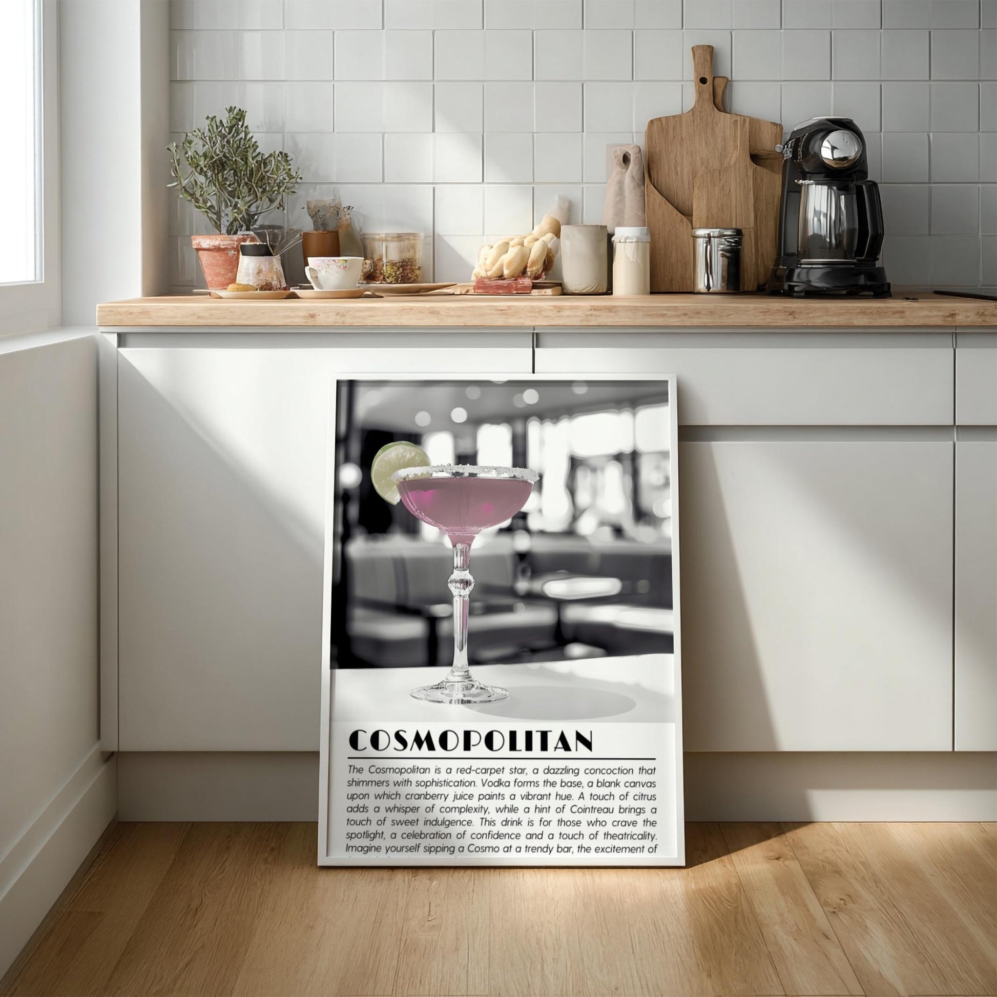 Cosmopolitan Black & White Poster | Minimalist Cocktail Wall Art | Modern Bar Decor | Classic Drink Print | Kitchen Wall Art