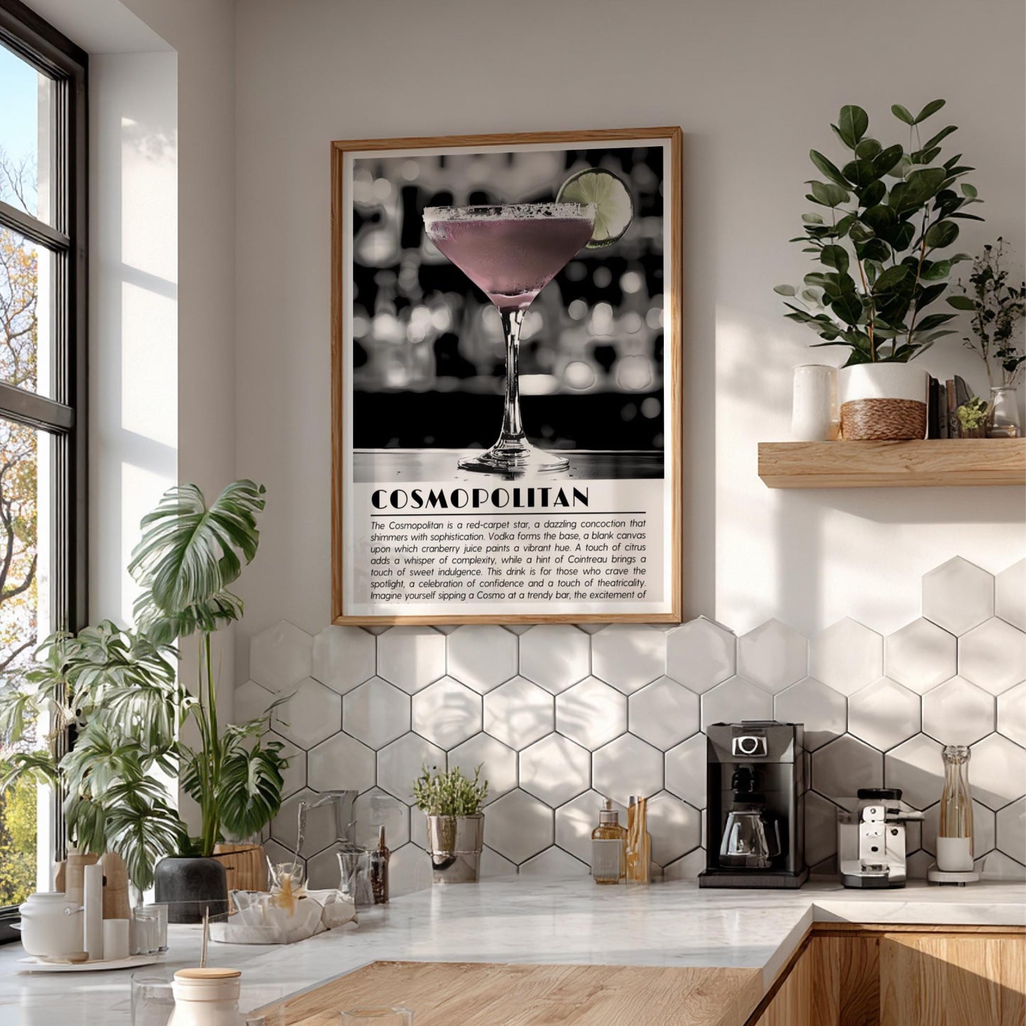 Cosmopolitan Black & White Art Print | Minimal Drink Illustration Poster | Modern Bar Wall Decor | Elegant Cocktail Design