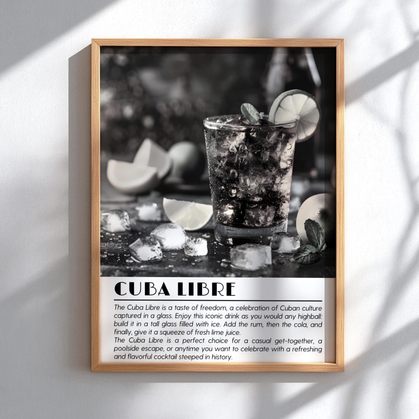 Cuba Libre Black & White Poster | Minimalist Cocktail Wall Art | Modern Bar Decor | Classic Drink Print | Kitchen Wall Art