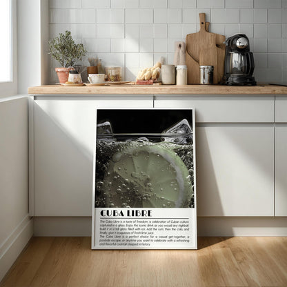 Cuba Libre Black & White Poster | Minimalist Cocktail Art Print | Modern Bar Wall Decor | Stylish Drink Illustration | Kitchen Art