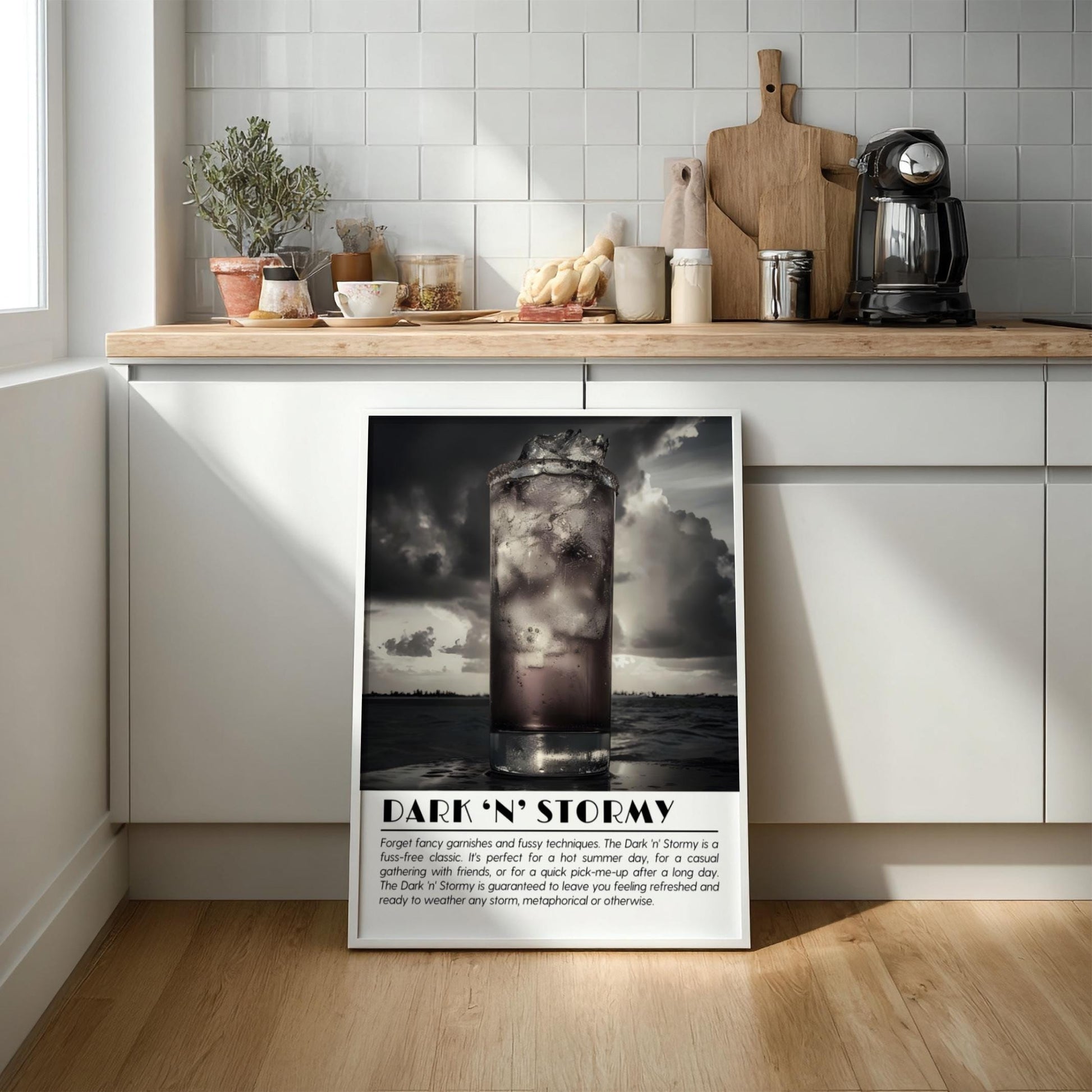 Dark N Stormy Black & White Poster | Minimalist Cocktail Wall Art | Modern Bar Decor | Classic Drink Print | Kitchen Wall Art