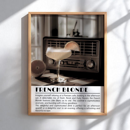 French Blonde Black & White Poster | Minimalist Cocktail Wall Art | Modern Bar Decor | Elegant Drink Print | Kitchen Wall Art