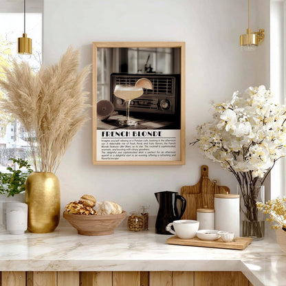 French Blonde Black & White Poster | Minimalist Cocktail Wall Art | Modern Bar Decor | Elegant Drink Print | Kitchen Wall Art