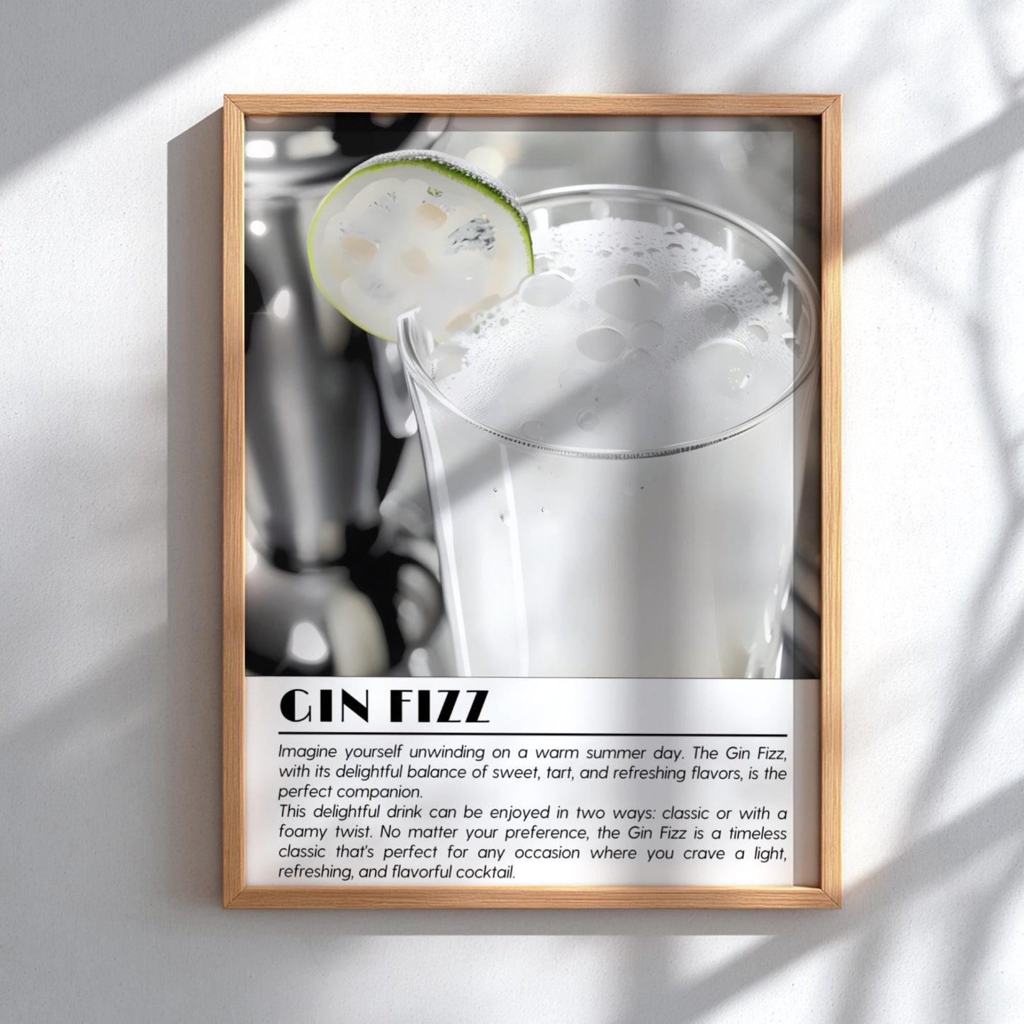 Gin Fizz Black & White Poster | Minimalist Cocktail Wall Art | Modern Bar Decor | Classic Drink Print | Kitchen Wall Art
