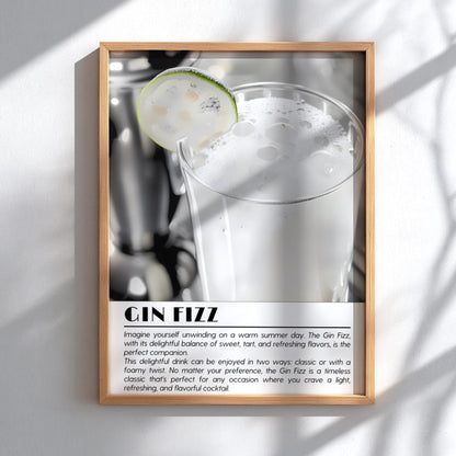 Gin Fizz Black & White Poster | Minimalist Cocktail Wall Art | Modern Bar Decor | Classic Drink Print | Kitchen Wall Art