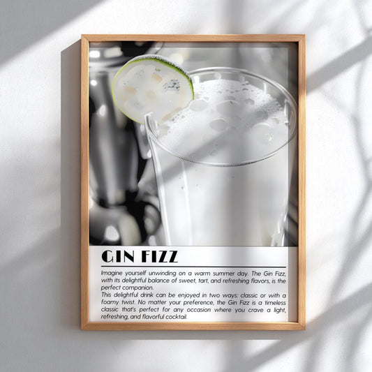 Gin Fizz Black & White Poster | Minimalist Cocktail Wall Art | Modern Bar Decor | Classic Drink Print | Kitchen Wall Art