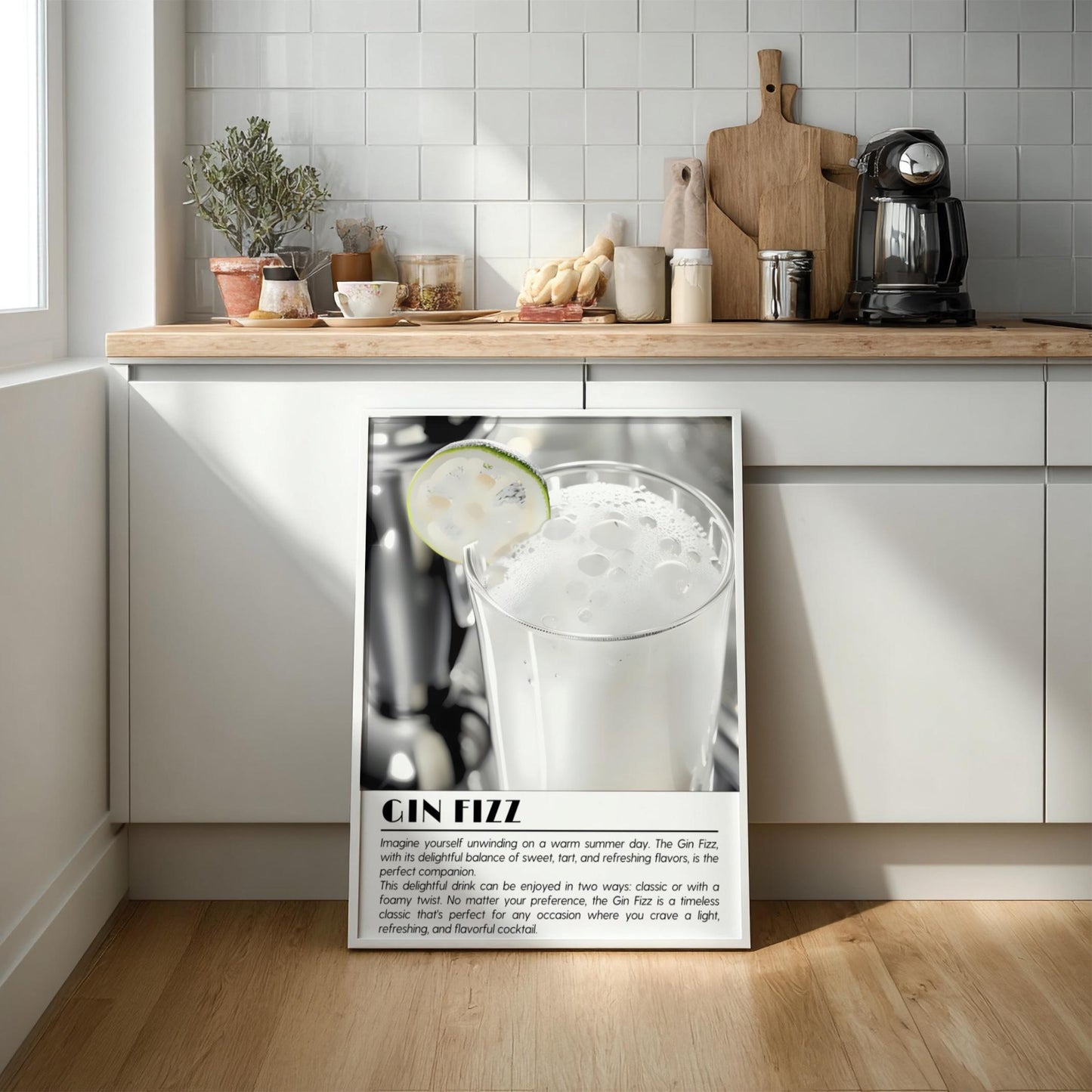 Gin Fizz Black & White Poster | Minimalist Cocktail Wall Art | Modern Bar Decor | Classic Drink Print | Kitchen Wall Art