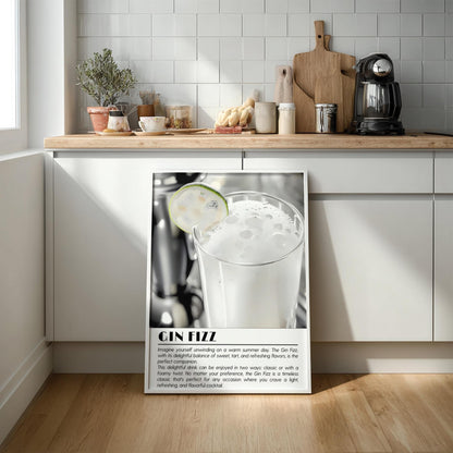 Gin Fizz Black & White Poster | Minimalist Cocktail Wall Art | Modern Bar Decor | Classic Drink Print | Kitchen Wall Art