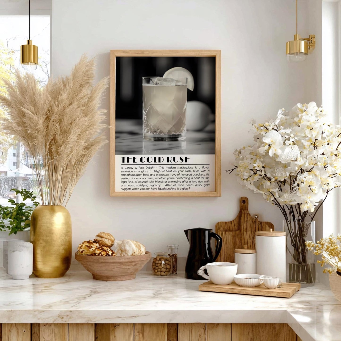 Gold Rush Black & White Poster | Minimalist Cocktail Wall Art | Modern Bar Decor | Classic Drink Print | Kitchen Wall Art