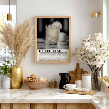 Gold Rush Black & White Poster | Minimalist Cocktail Wall Art | Modern Bar Decor | Classic Drink Print | Kitchen Wall Art