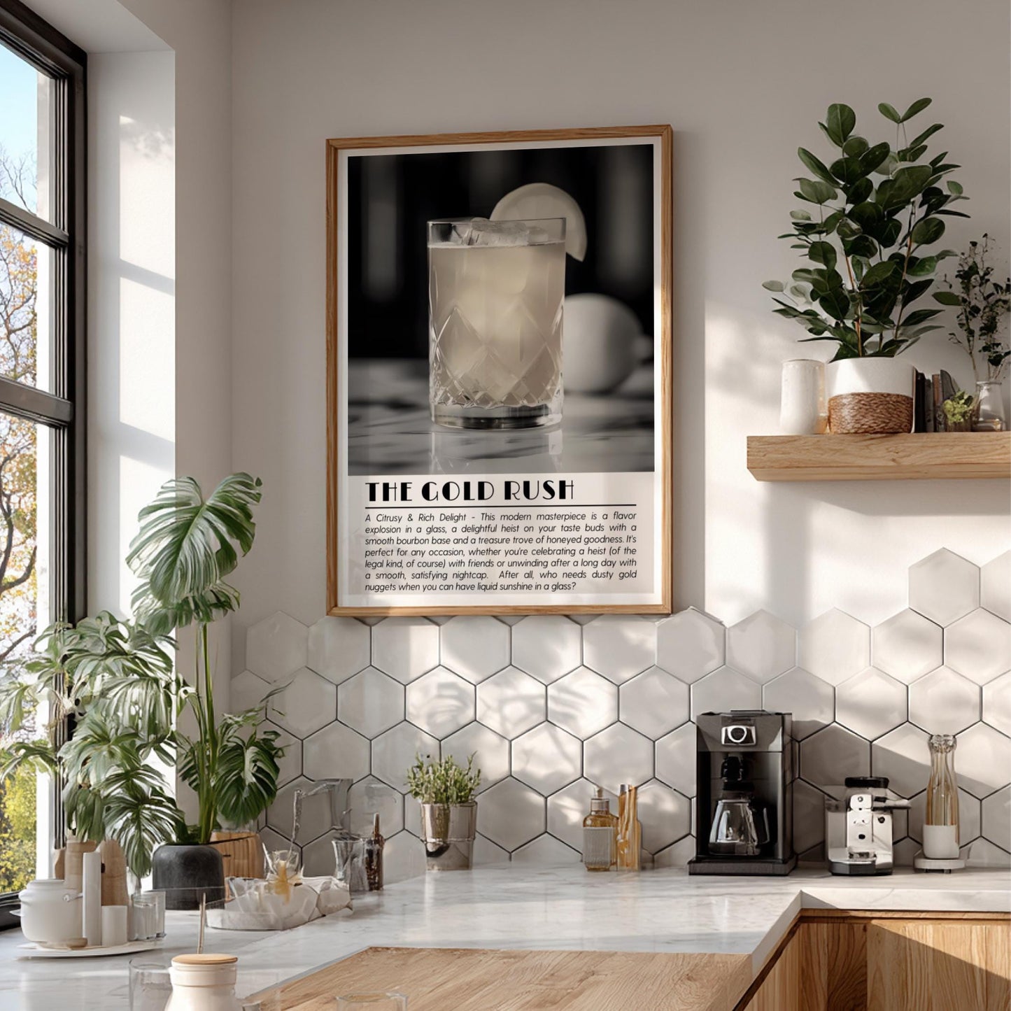 Gold Rush Black & White Poster | Minimalist Cocktail Wall Art | Modern Bar Decor | Classic Drink Print | Kitchen Wall Art