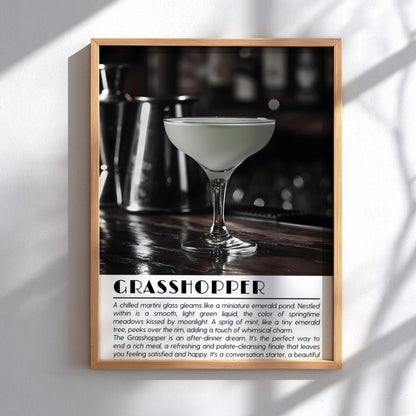 Grasshopper Black & White Poster | Minimalist Cocktail Wall Art | Modern Bar Decor | Classic Drink Print | Kitchen Wall Art