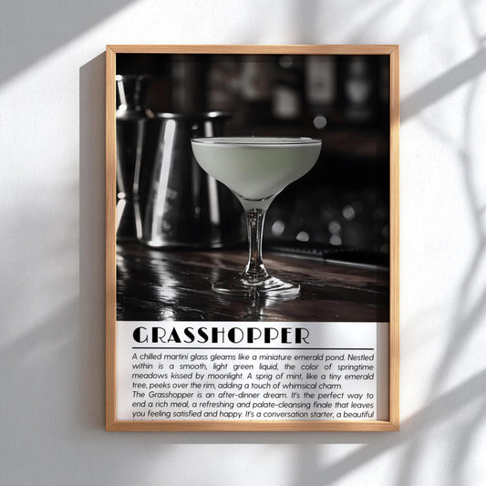 Grasshopper Black & White Poster | Minimalist Cocktail Wall Art | Modern Bar Decor | Classic Drink Print | Kitchen Wall Art