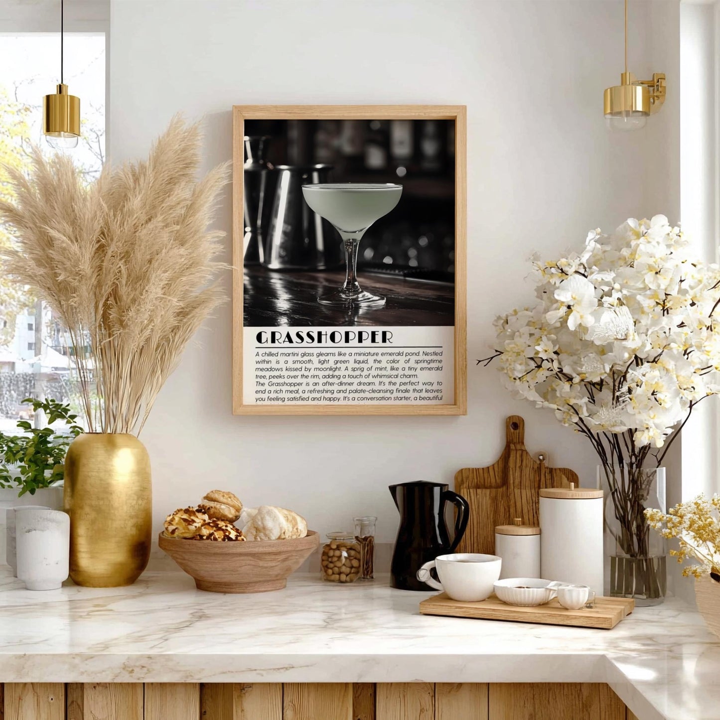 Grasshopper Black & White Poster | Minimalist Cocktail Wall Art | Modern Bar Decor | Classic Drink Print | Kitchen Wall Art