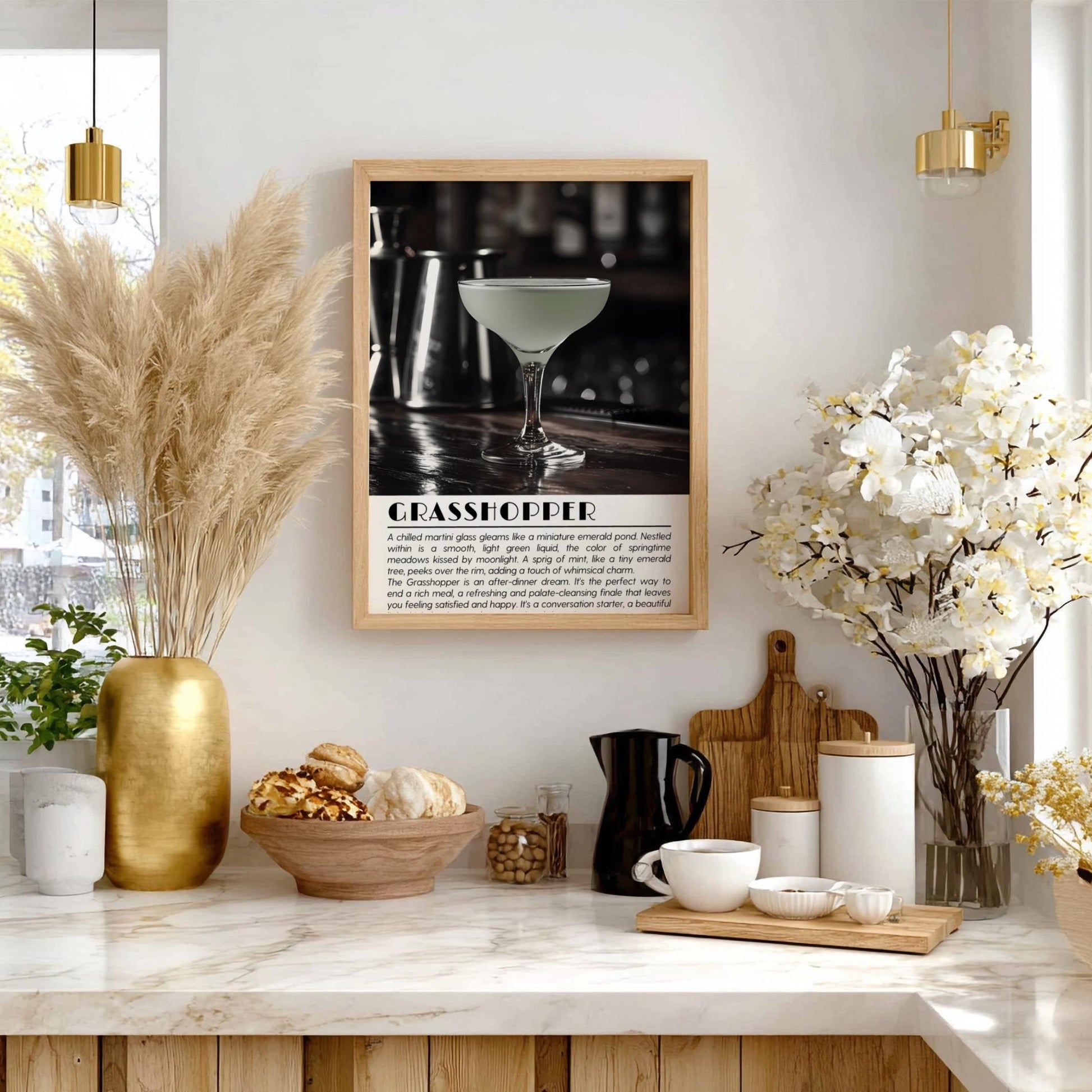 Grasshopper Black & White Poster | Minimalist Cocktail Wall Art | Modern Bar Decor | Classic Drink Print | Kitchen Wall Art