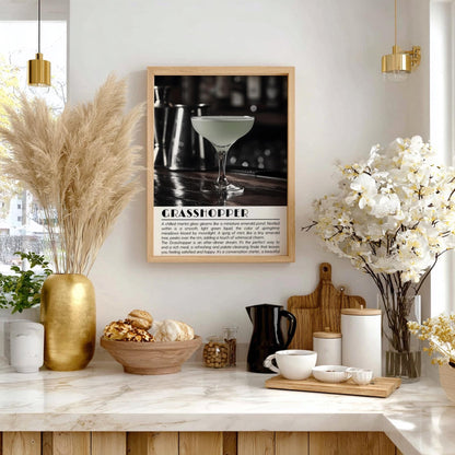 Grasshopper Black & White Poster | Minimalist Cocktail Wall Art | Modern Bar Decor | Classic Drink Print | Kitchen Wall Art