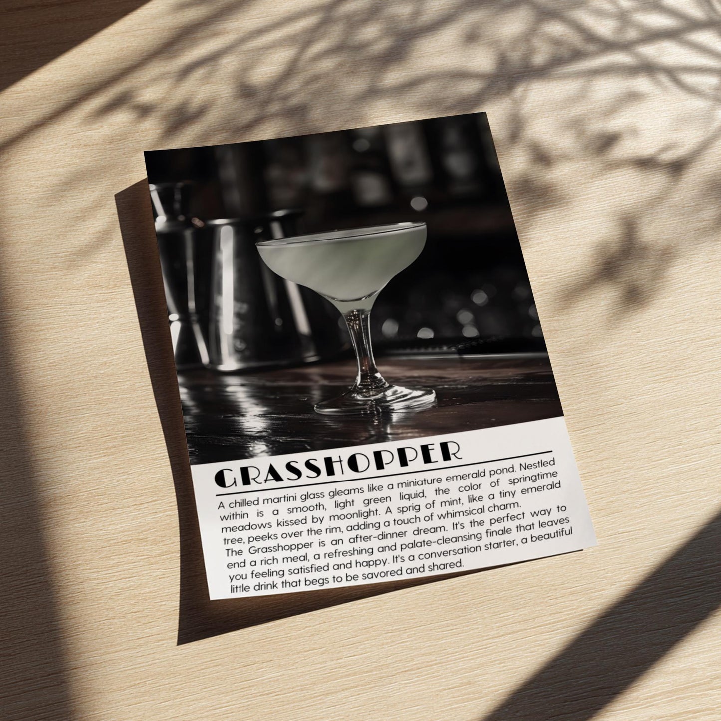 Grasshopper Black & White Poster | Minimalist Cocktail Wall Art | Modern Bar Decor | Classic Drink Print | Kitchen Wall Art
