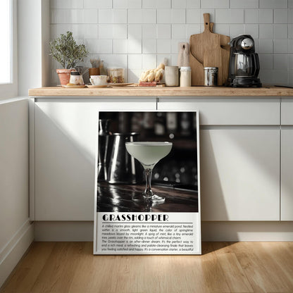 Grasshopper Black & White Poster | Minimalist Cocktail Wall Art | Modern Bar Decor | Classic Drink Print | Kitchen Wall Art