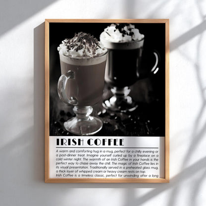 Irish Coffee Black & White Poster | Minimalist Cocktail Wall Art | Modern Bar Decor | Classic Drink Print | Kitchen Wall Art