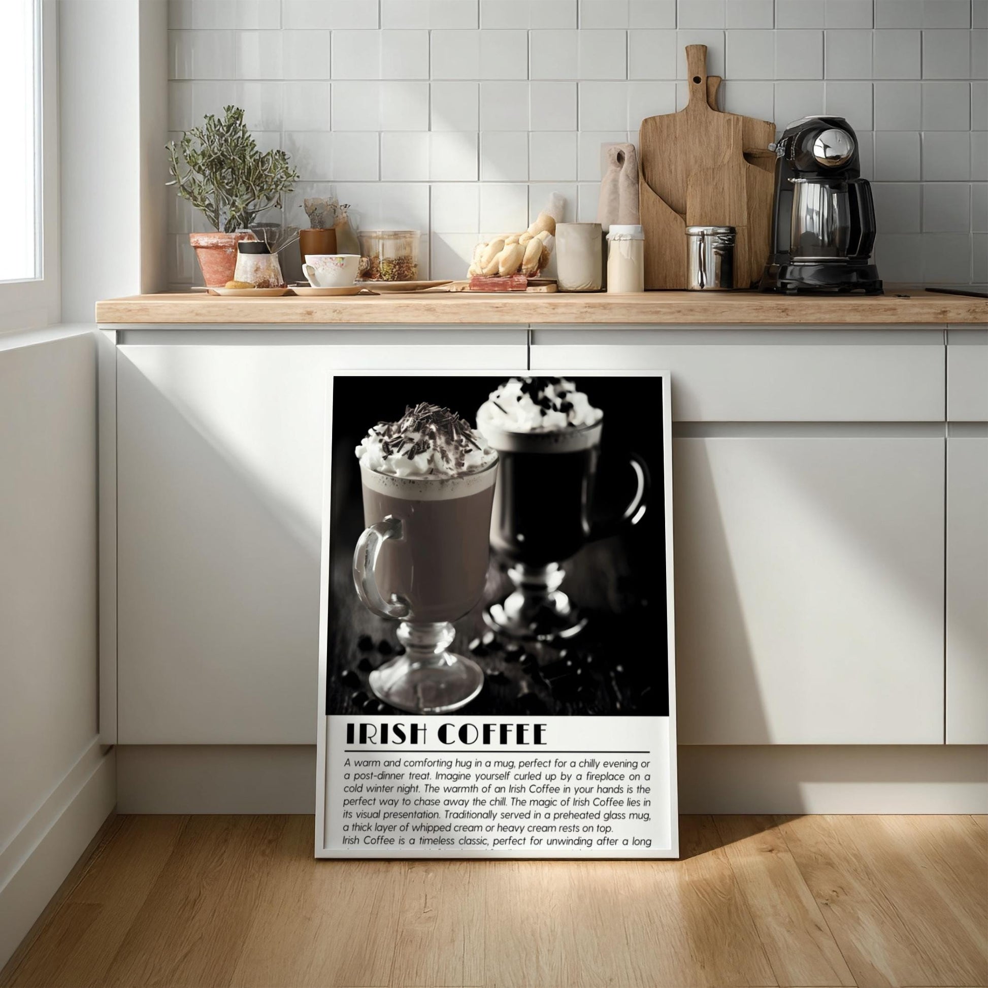 Irish Coffee Black & White Poster | Minimalist Cocktail Wall Art | Modern Bar Decor | Classic Drink Print | Kitchen Wall Art