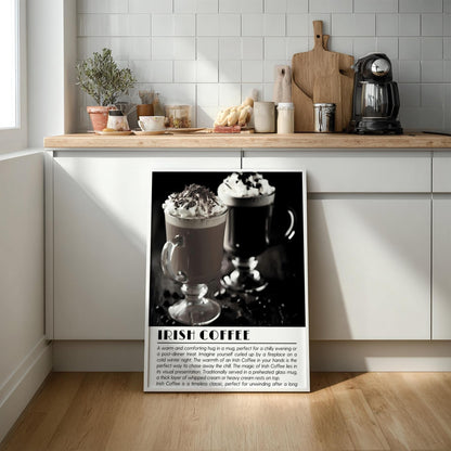 Irish Coffee Black & White Poster | Minimalist Cocktail Wall Art | Modern Bar Decor | Classic Drink Print | Kitchen Wall Art