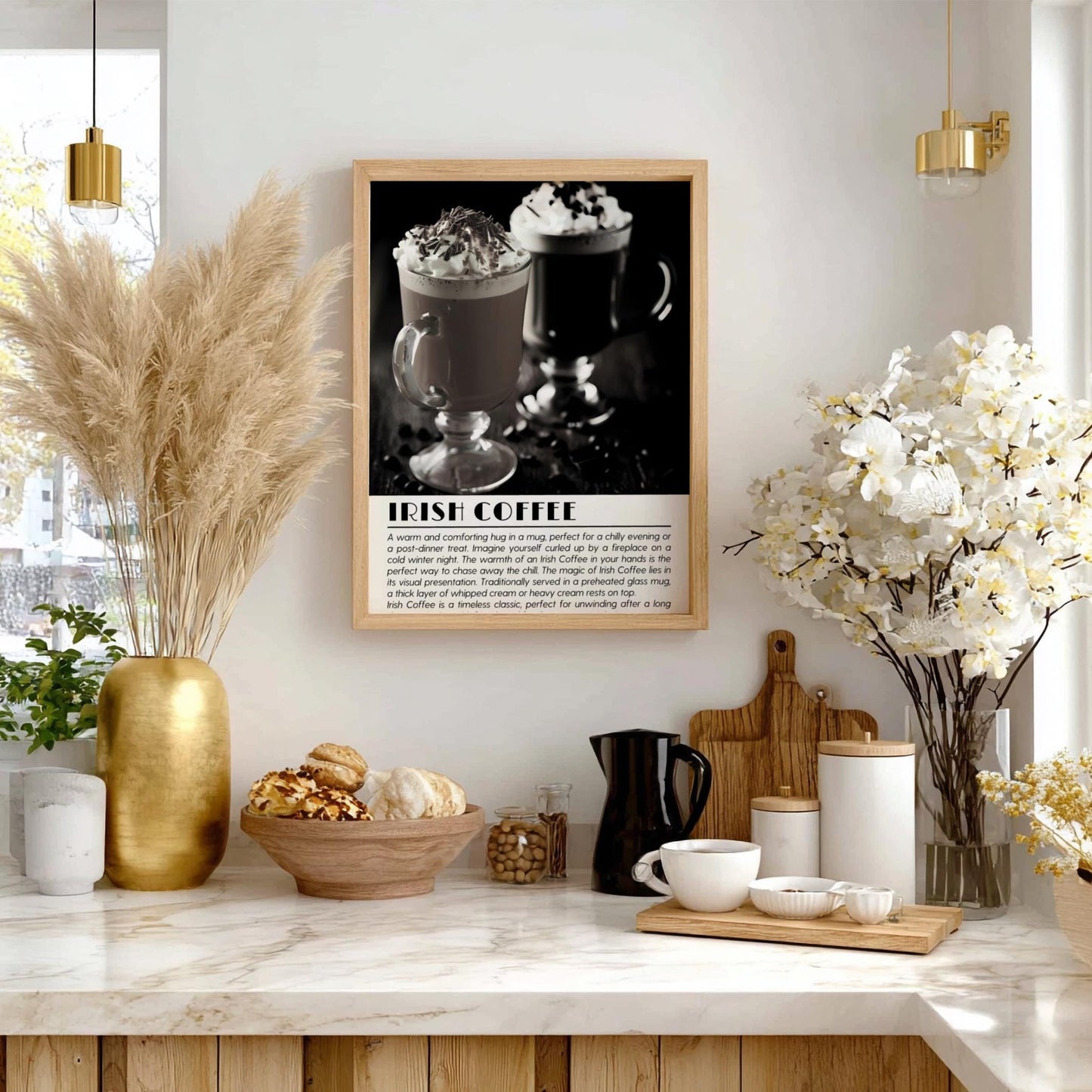Irish Coffee Black & White Poster | Minimalist Cocktail Wall Art | Modern Bar Decor | Classic Drink Print | Kitchen Wall Art