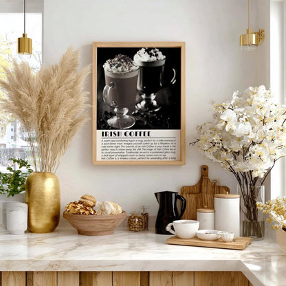 Irish Coffee Black & White Poster | Minimalist Cocktail Wall Art | Modern Bar Decor | Classic Drink Print | Kitchen Wall Art