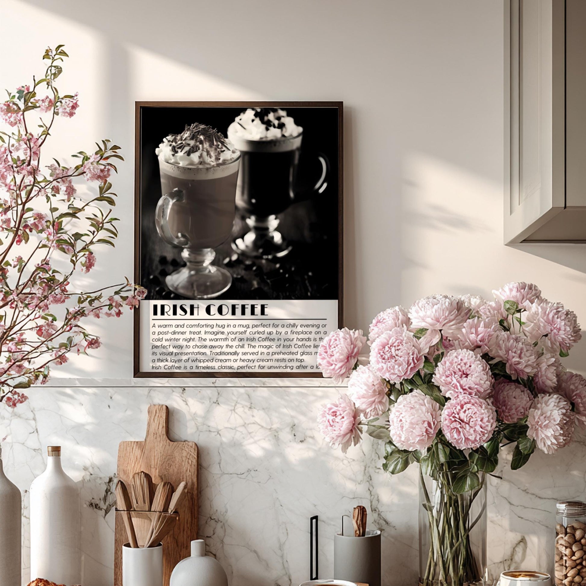 Irish Coffee Black & White Poster | Minimalist Cocktail Wall Art | Modern Bar Decor | Classic Drink Print | Kitchen Wall Art