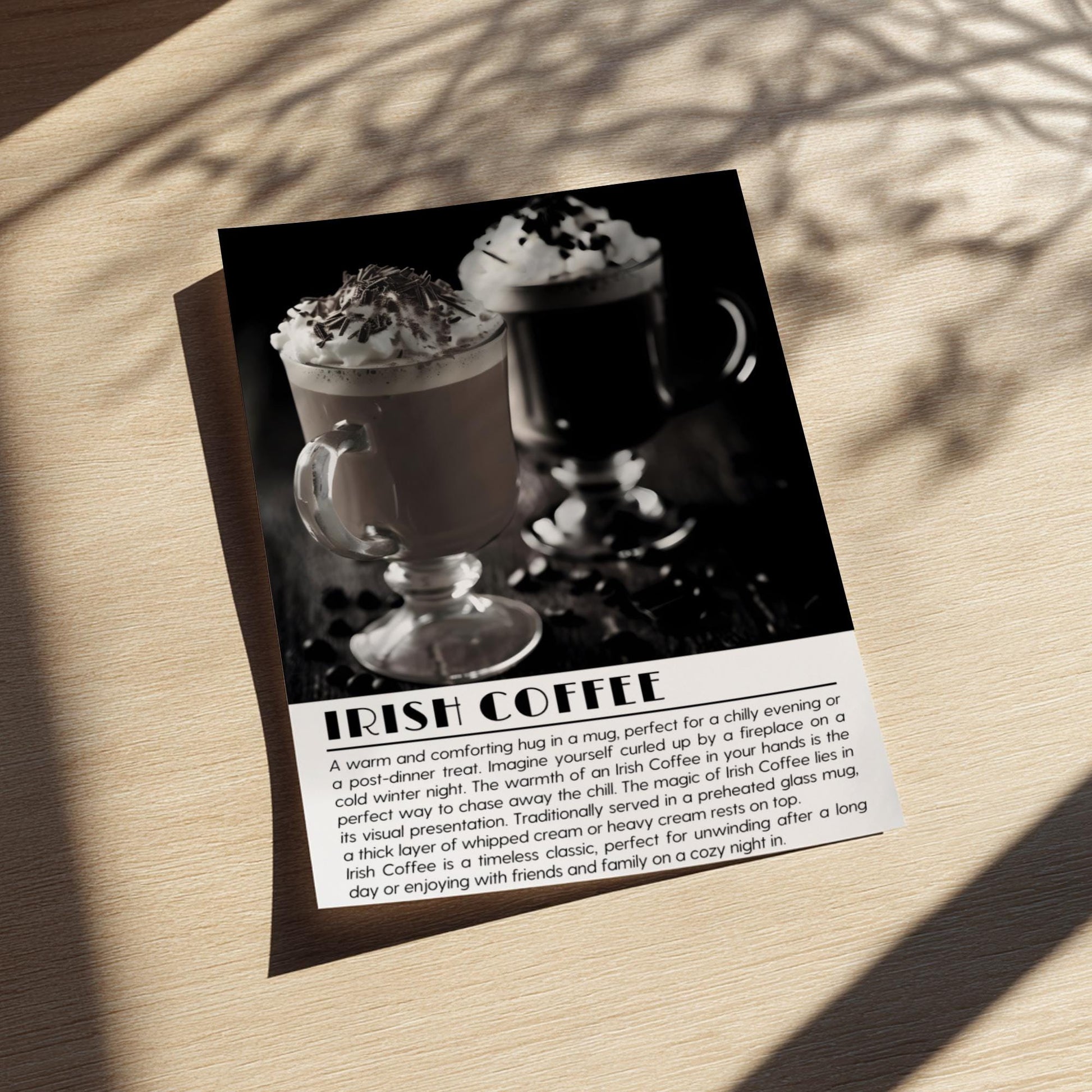 Irish Coffee Black & White Poster | Minimalist Cocktail Wall Art | Modern Bar Decor | Classic Drink Print | Kitchen Wall Art