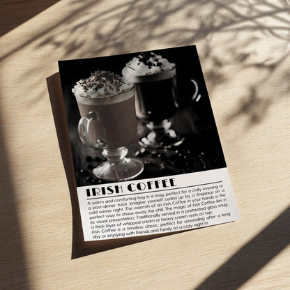 Irish Coffee Black & White Poster | Minimalist Cocktail Wall Art | Modern Bar Decor | Classic Drink Print | Kitchen Wall Art