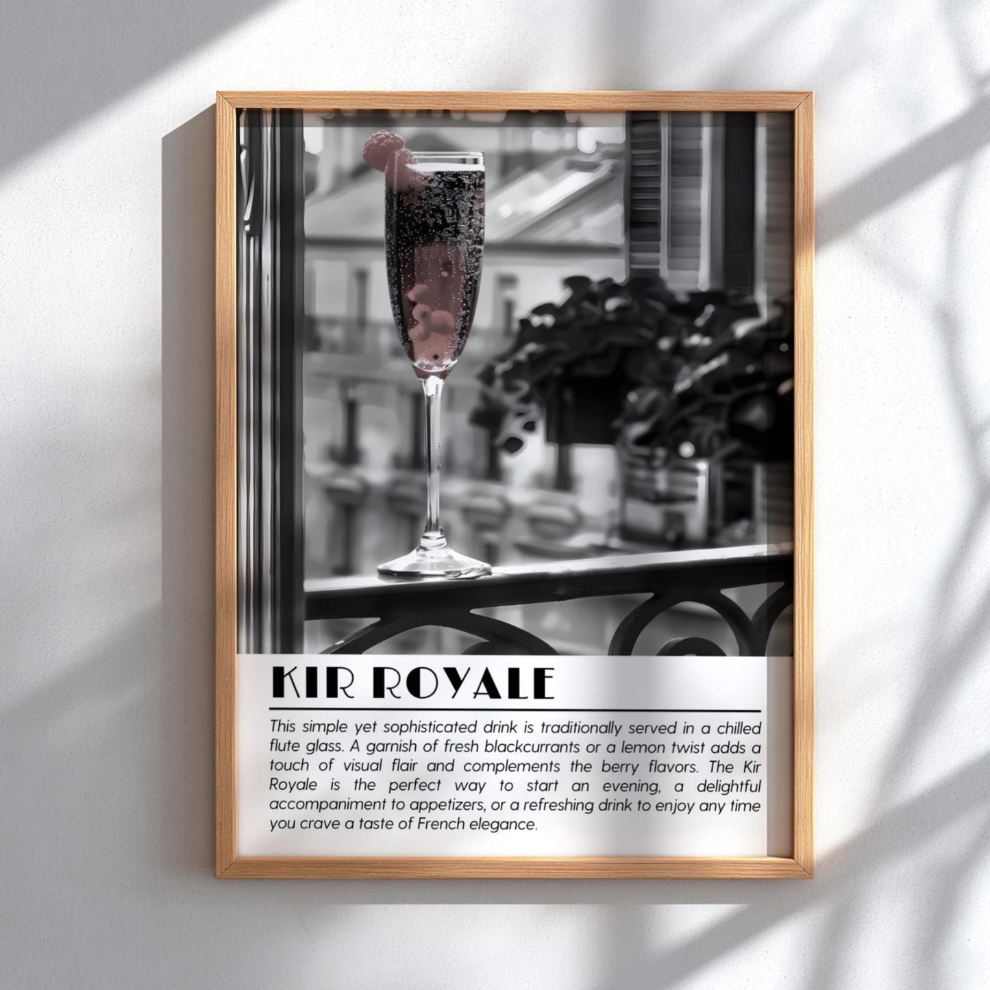 Kir Royale Black & White Poster | Minimalist Cocktail Wall Art | Modern Bar Decor | Elegant Drink Print | Kitchen Wall Art