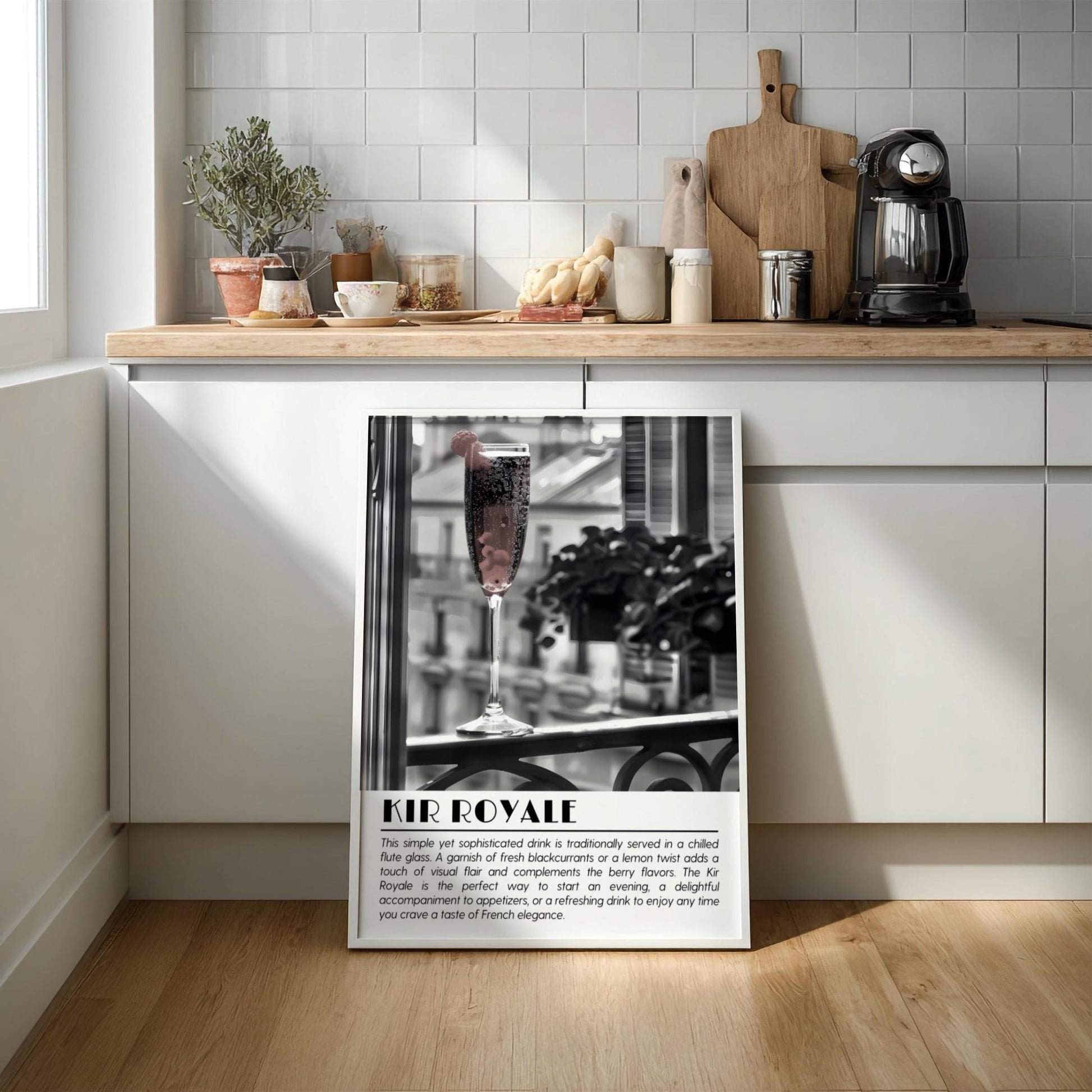 Kir Royale Black & White Poster | Minimalist Cocktail Wall Art | Modern Bar Decor | Elegant Drink Print | Kitchen Wall Art
