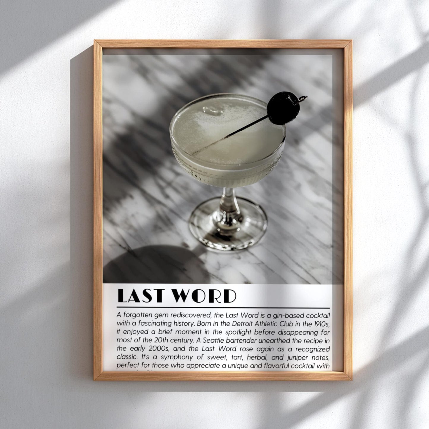 Last Word Black & White Poster | Minimalist Cocktail Art Print | Modern Bar Wall Decor | Elegant Drink Illustration | Kitchen Art