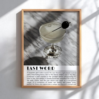 Last Word Black & White Poster | Minimalist Cocktail Art Print | Modern Bar Wall Decor | Elegant Drink Illustration | Kitchen Art