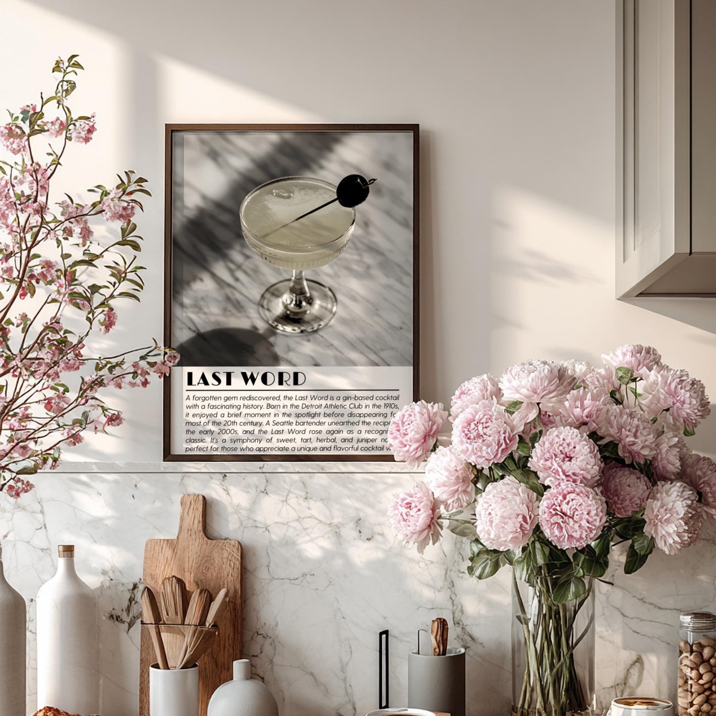 Last Word Black & White Poster | Minimalist Cocktail Art Print | Modern Bar Wall Decor | Elegant Drink Illustration | Kitchen Art
