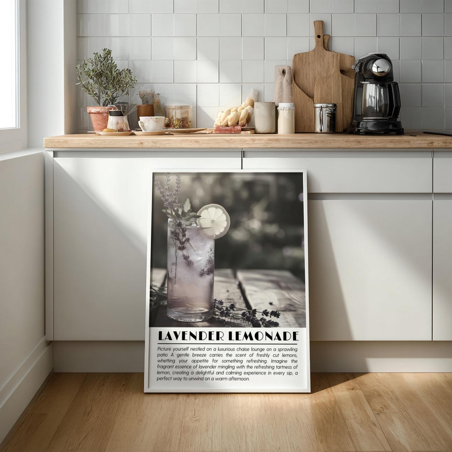 Lavender Lemonade Black & White Poster | Minimalist Drink Wall Art | Modern Kitchen Decor | Elegant Cocktail Print | Kitchen Art