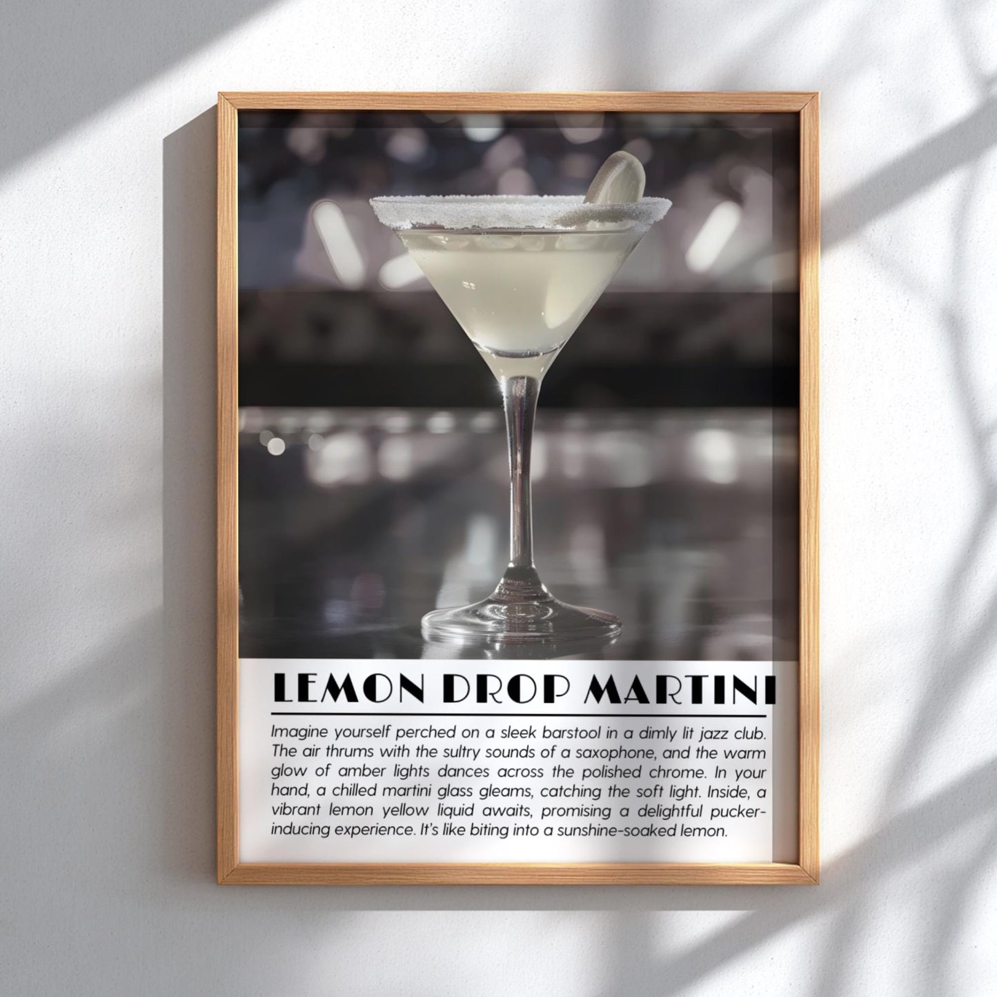 Lemon Drop Martini Black & White Poster | Minimalist Cocktail Wall Art | Modern Bar Decor | Classic Drink Print | Kitchen Wall Art