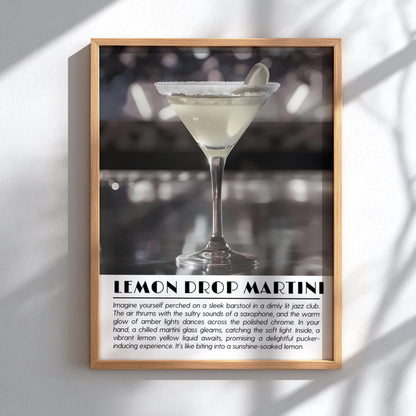 Lemon Drop Martini Black & White Poster | Minimalist Cocktail Wall Art | Modern Bar Decor | Classic Drink Print | Kitchen Wall Art