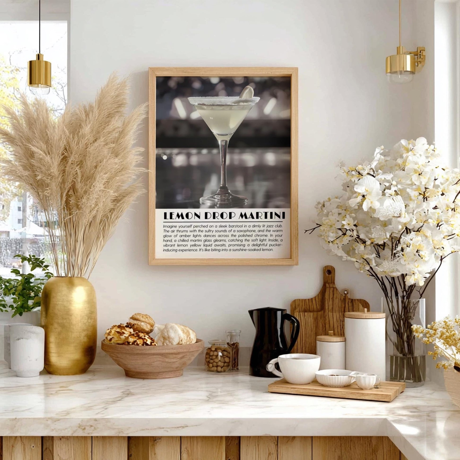 Lemon Drop Martini Black & White Poster | Minimalist Cocktail Wall Art | Modern Bar Decor | Classic Drink Print | Kitchen Wall Art