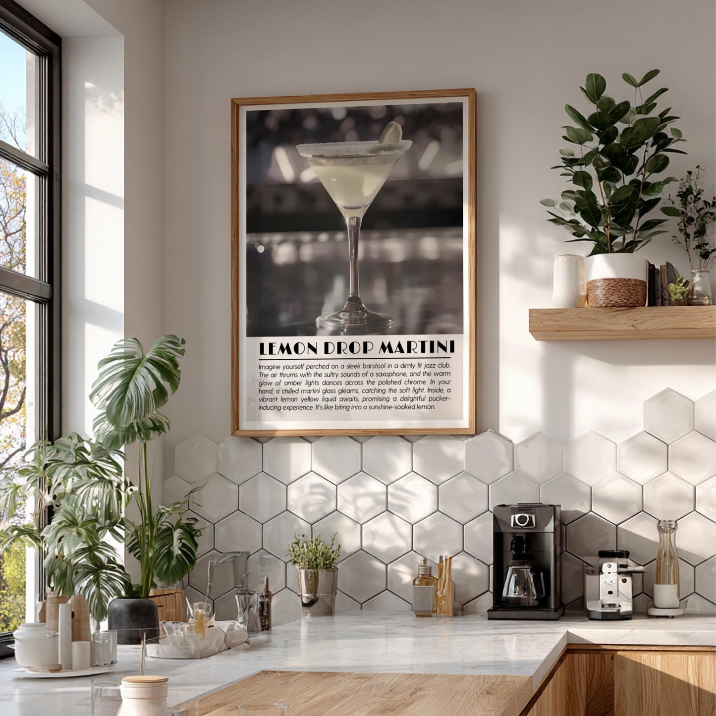 Lemon Drop Martini Black & White Poster | Minimalist Cocktail Wall Art | Modern Bar Decor | Classic Drink Print | Kitchen Wall Art