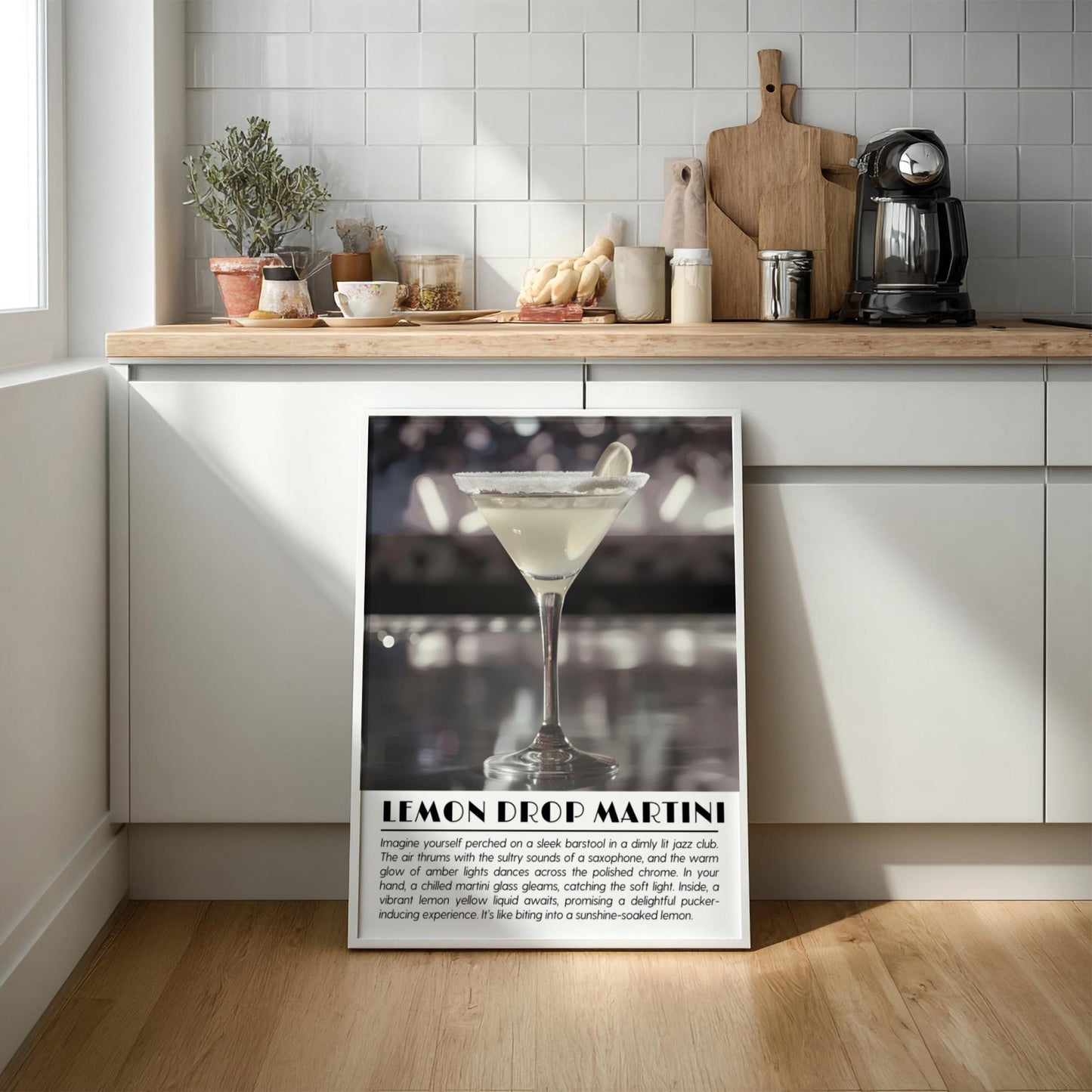 Lemon Drop Martini Black & White Poster | Minimalist Cocktail Wall Art | Modern Bar Decor | Classic Drink Print | Kitchen Wall Art