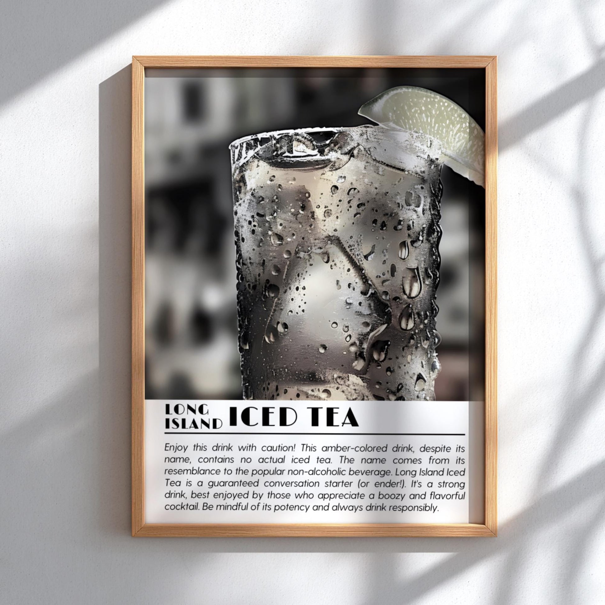 Long Island 5x7 Black & White Poster | Minimalist Cocktail Wall Art | Modern Bar Decor | Classic Drink Print | Kitchen Art