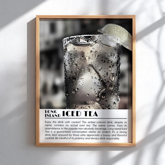 Long Island 5x7 Black & White Poster | Minimalist Cocktail Wall Art | Modern Bar Decor | Classic Drink Print | Kitchen Art