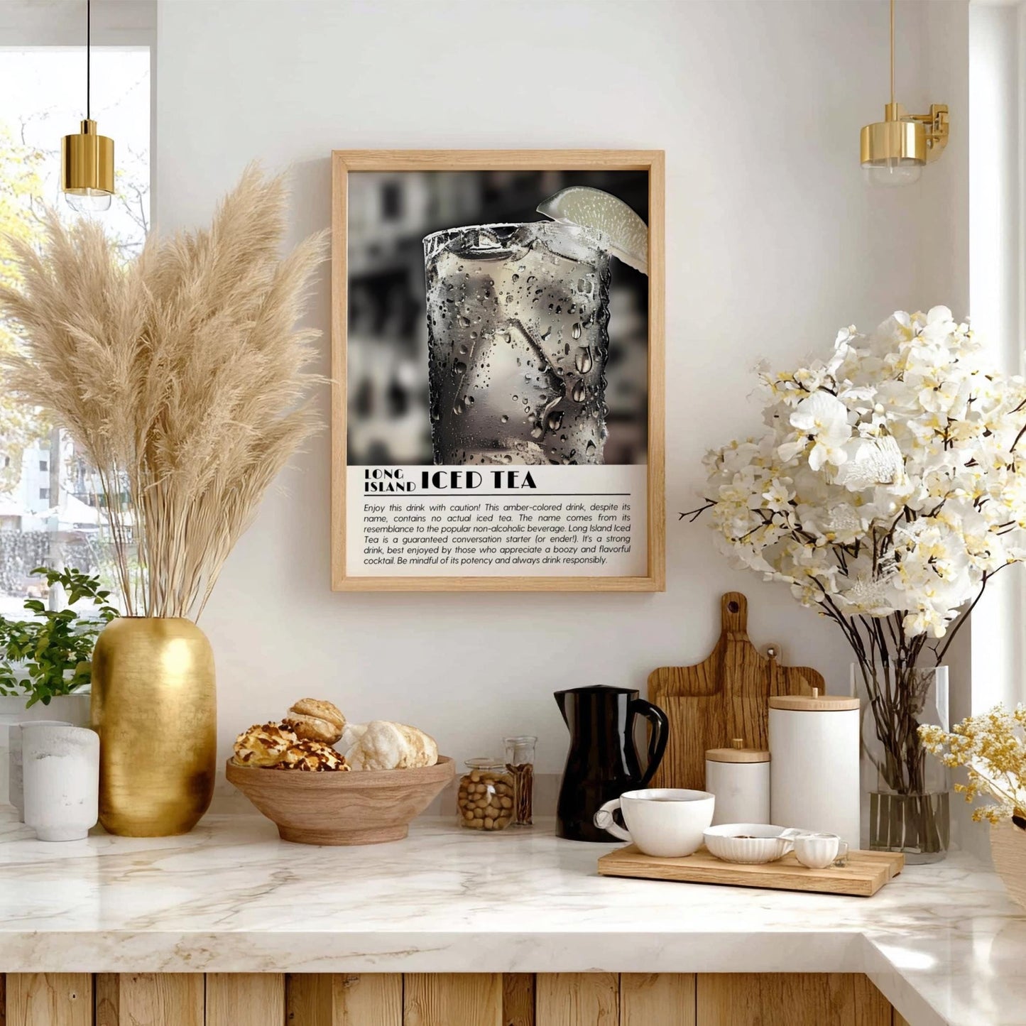 Long Island 5x7 Black & White Poster | Minimalist Cocktail Wall Art | Modern Bar Decor | Classic Drink Print | Kitchen Art