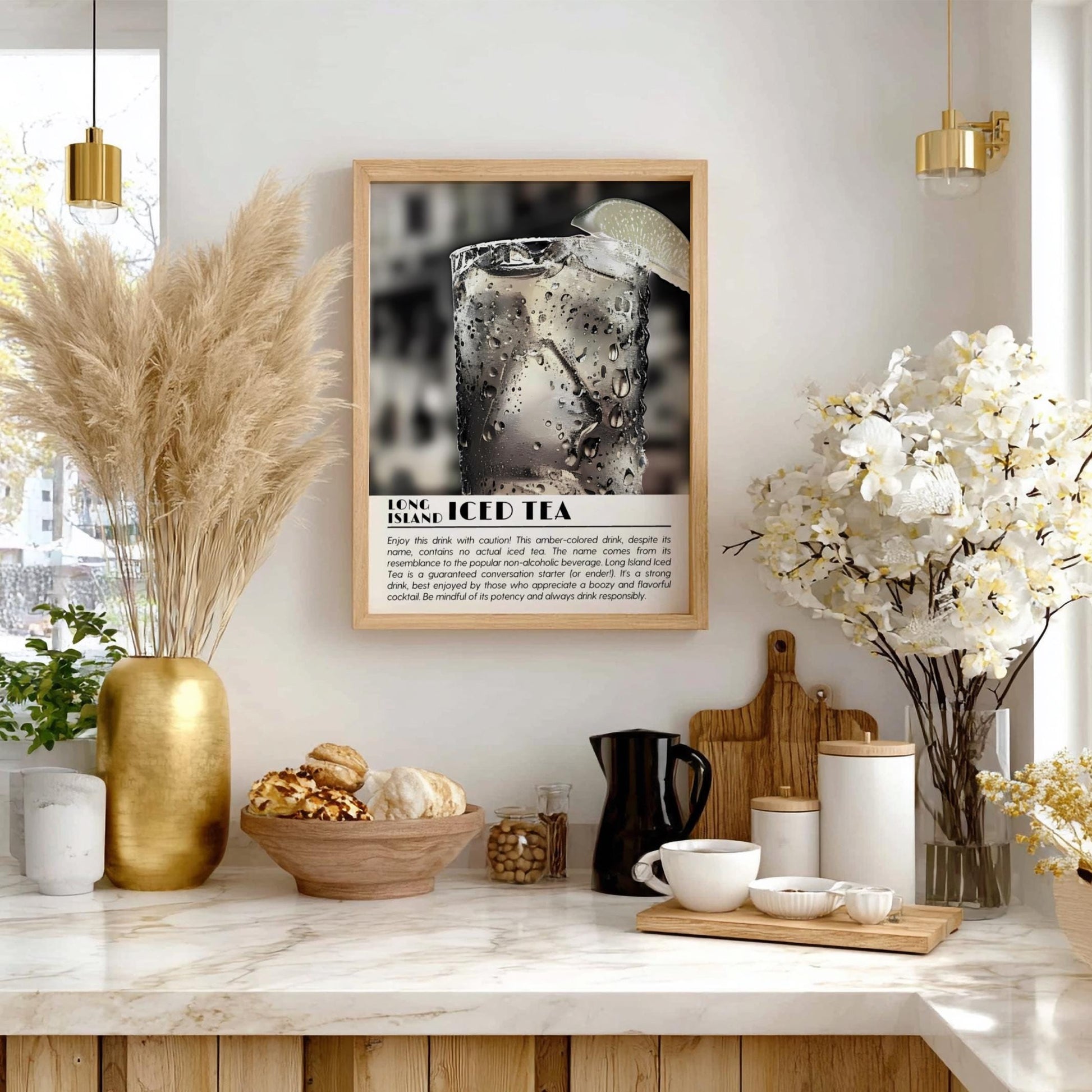Long Island 5x7 Black & White Poster | Minimalist Cocktail Wall Art | Modern Bar Decor | Classic Drink Print | Kitchen Art