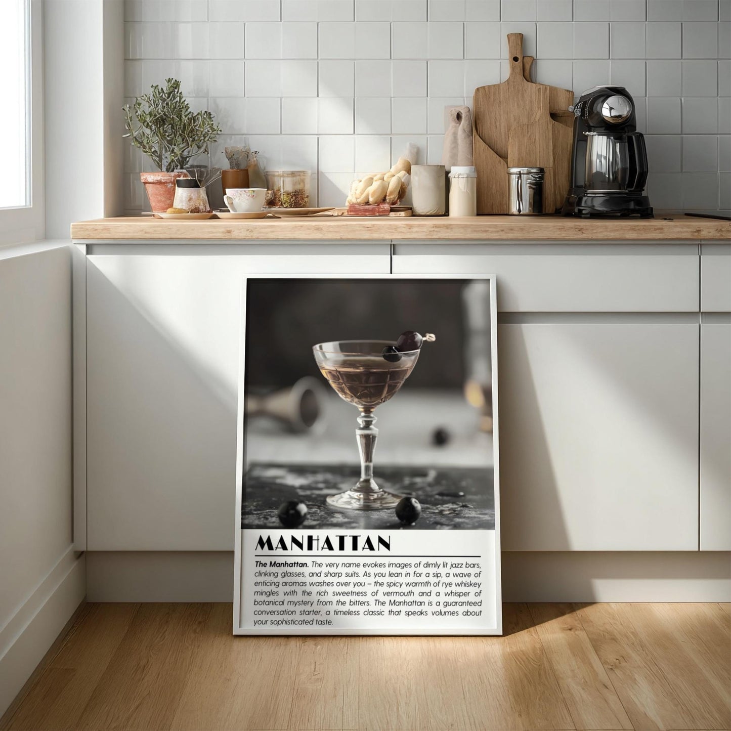 Manhattan Black & White Poster | Minimalist Cocktail Wall Art | Modern Bar Decor | Classic Drink Print | Kitchen Wall Art