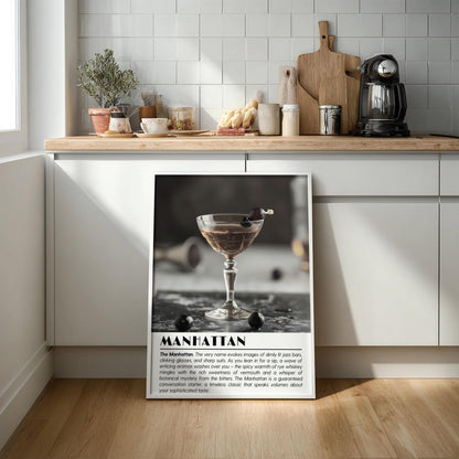 Manhattan Black & White Poster | Minimalist Cocktail Wall Art | Modern Bar Decor | Classic Drink Print | Kitchen Wall Art